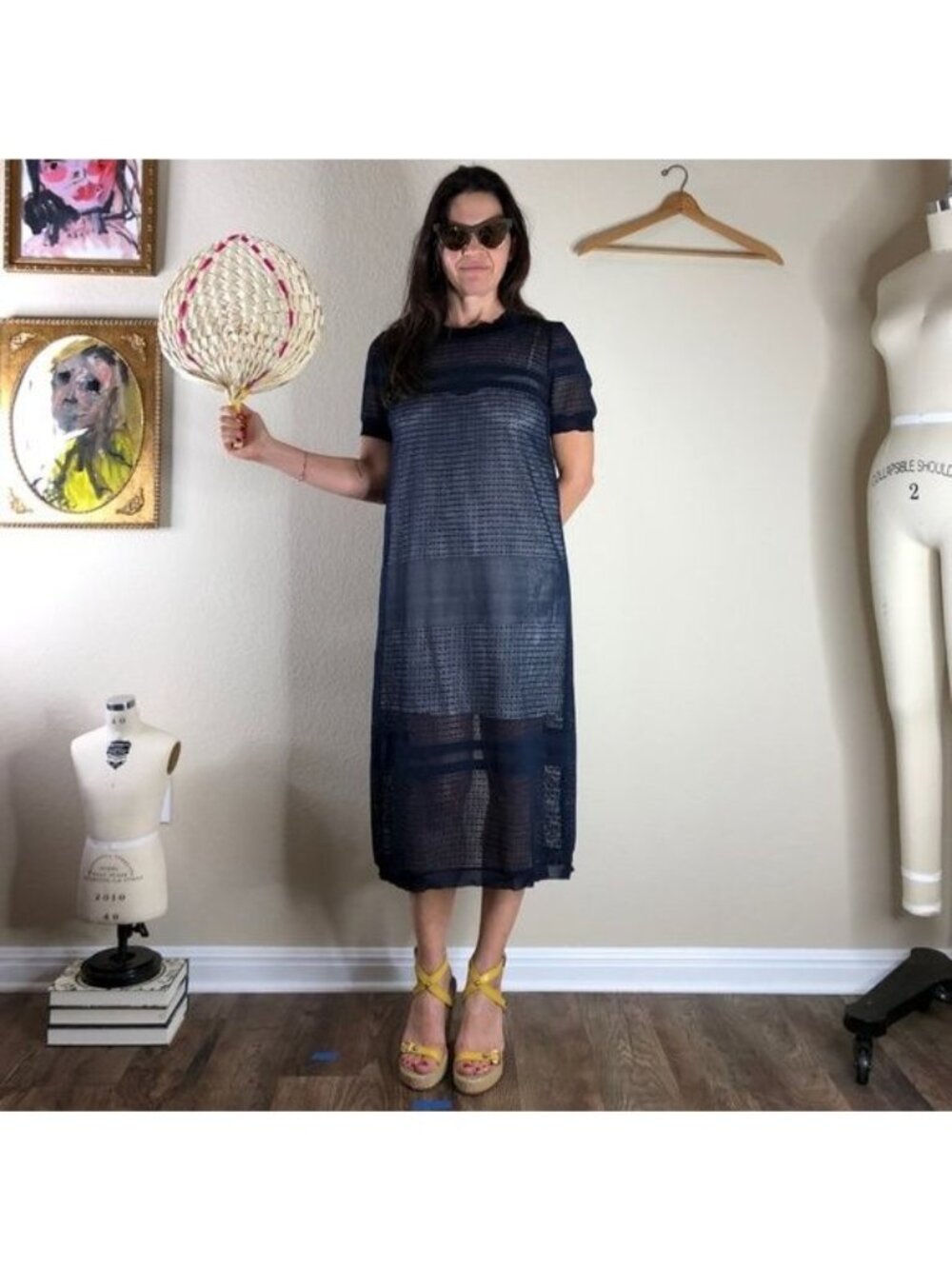 Current Air Mesh Lace Sheer Midi Open Back Dress